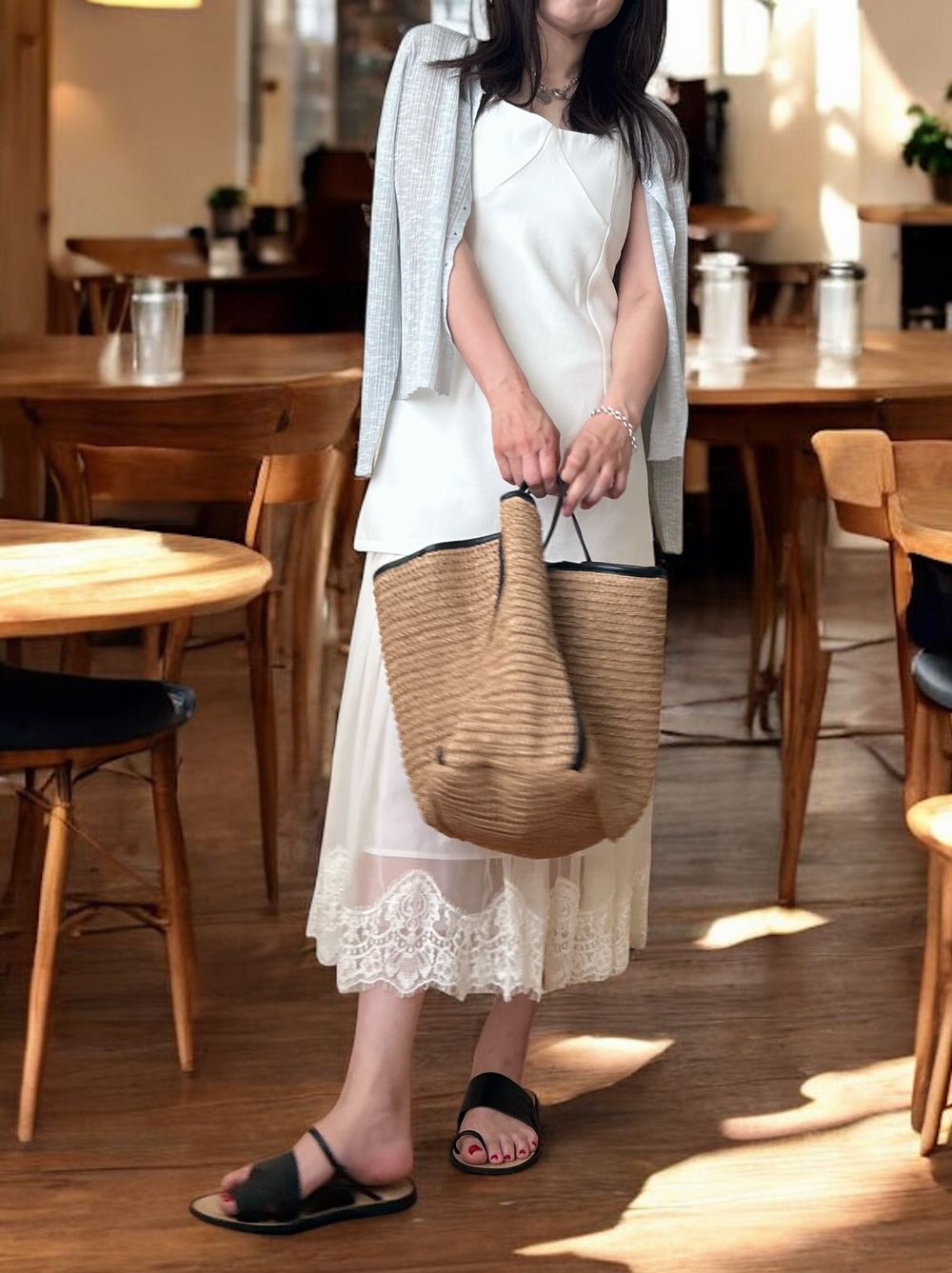 Lace layered ドッキングキャミワンピース