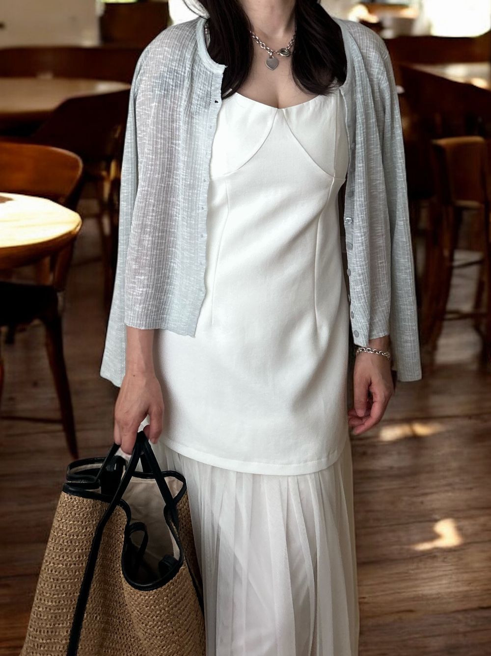 Lace layered ドッキングキャミワンピース