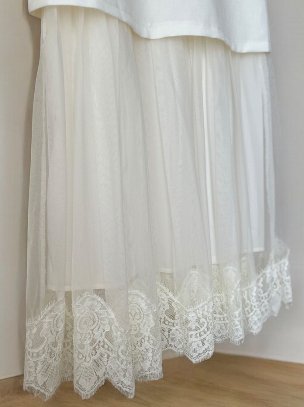 Lace layered ドッキングキャミワンピース