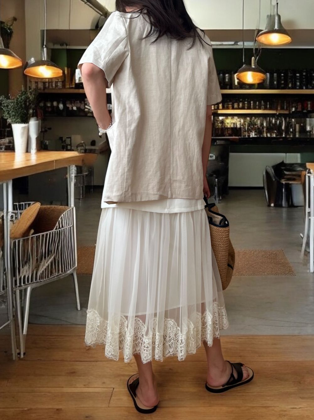 Lace layered ドッキングキャミワンピース