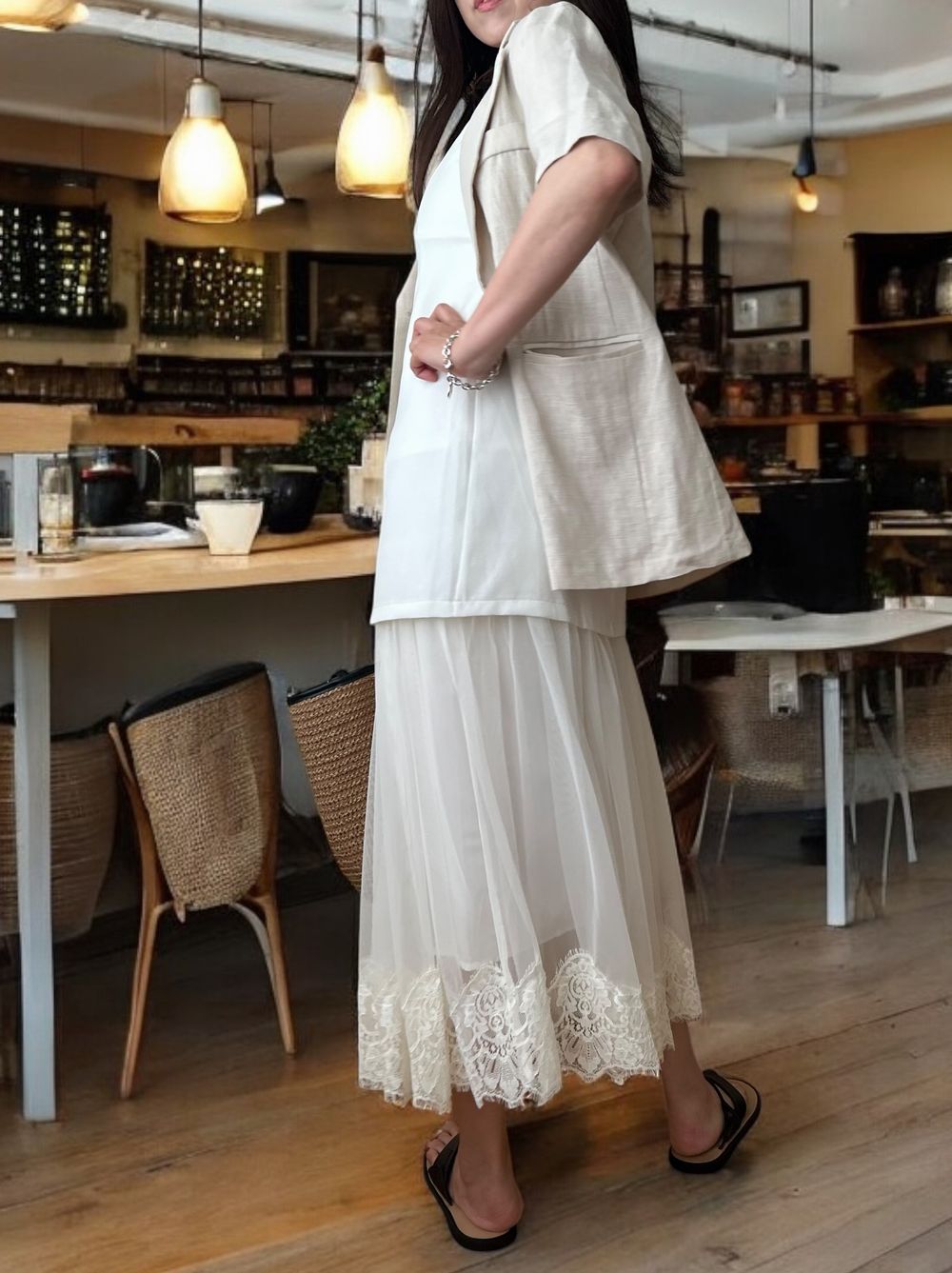Lace layered ドッキングキャミワンピース