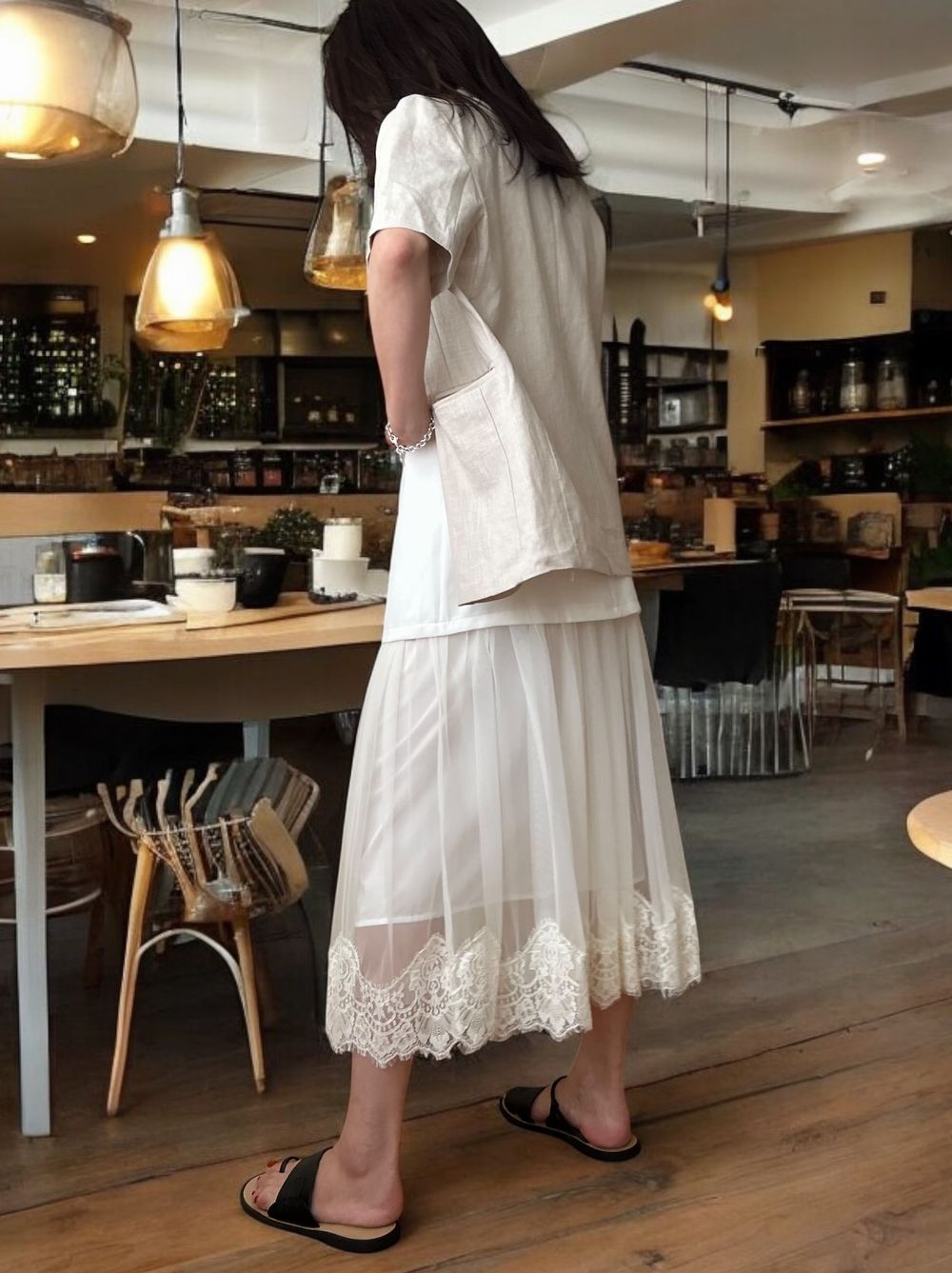 Lace layered ドッキングキャミワンピース
