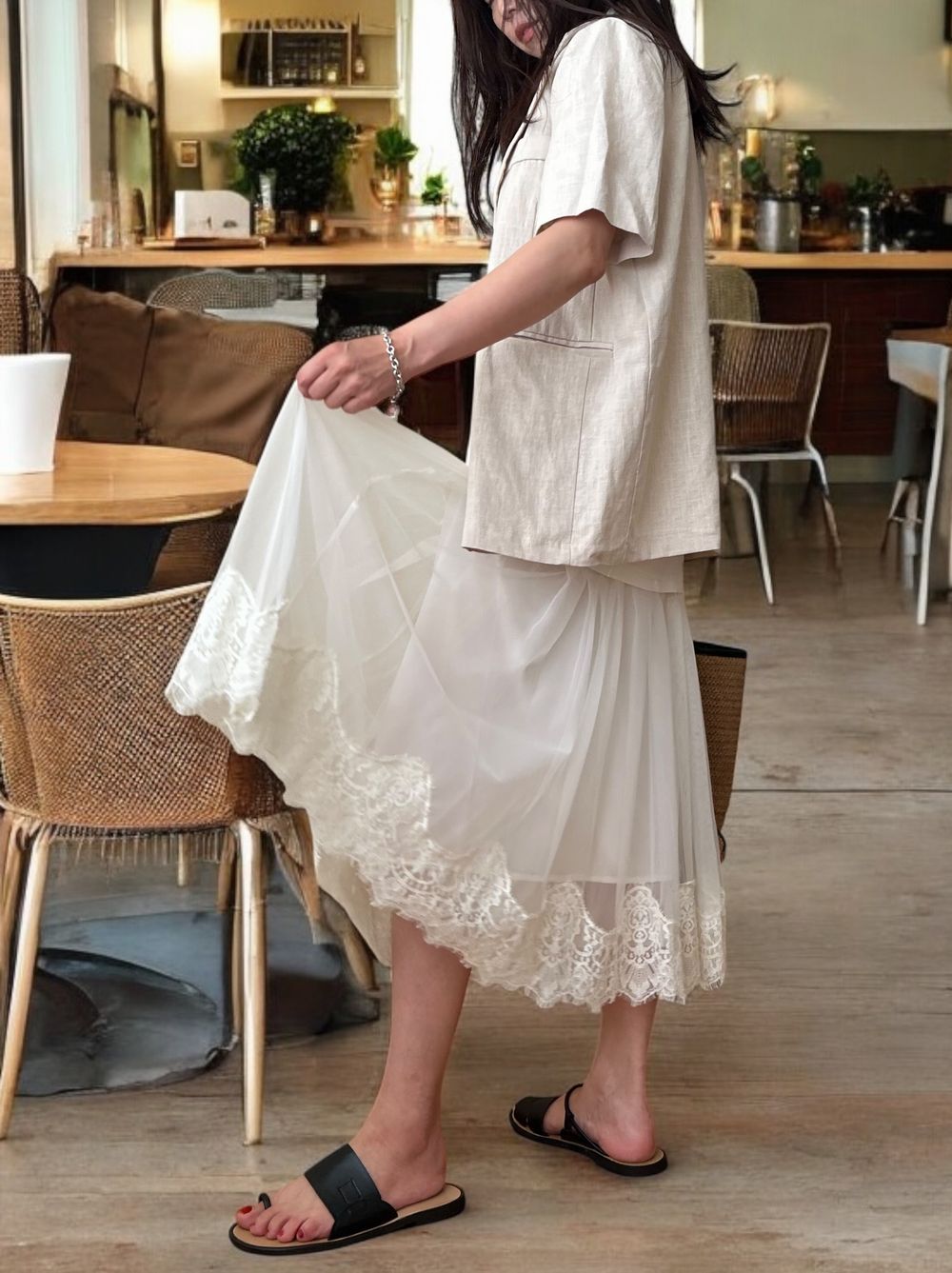 Lace layered ドッキングキャミワンピース