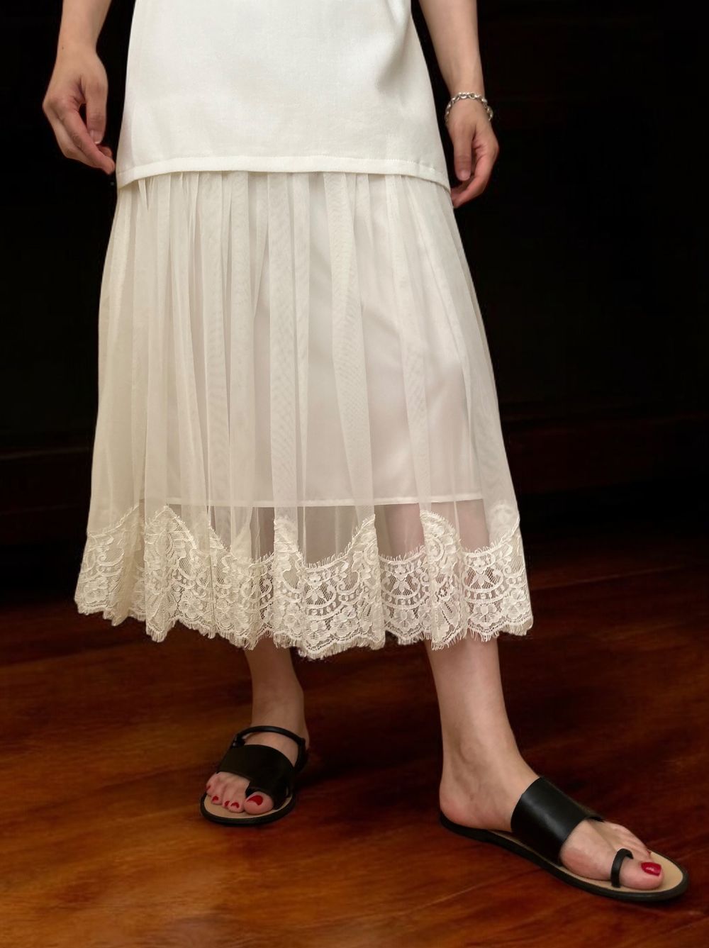Lace layered ドッキングキャミワンピース