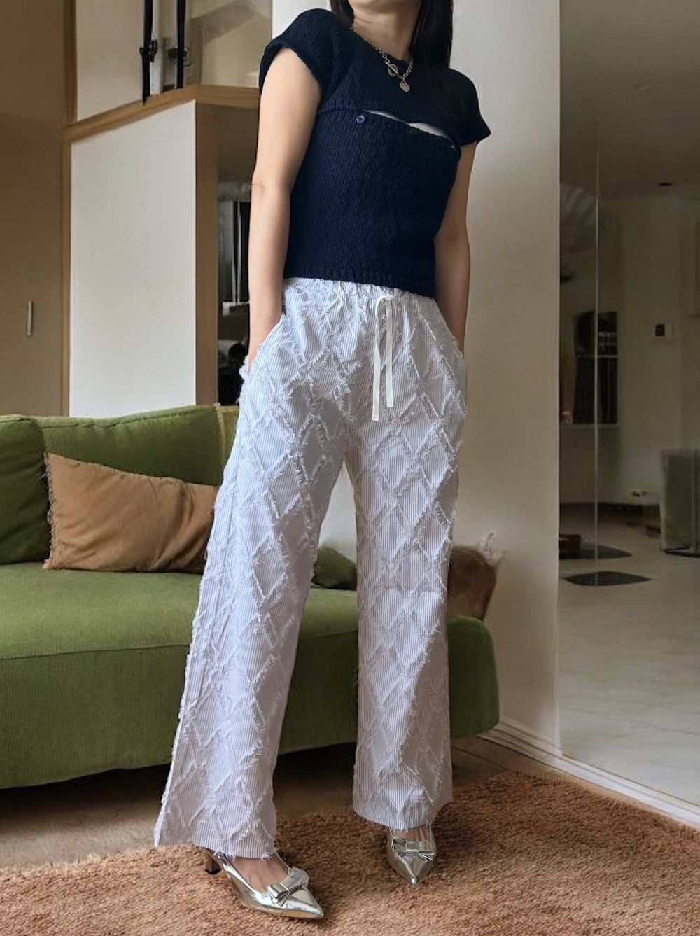 Premium cotton 2WAYレースアップニット