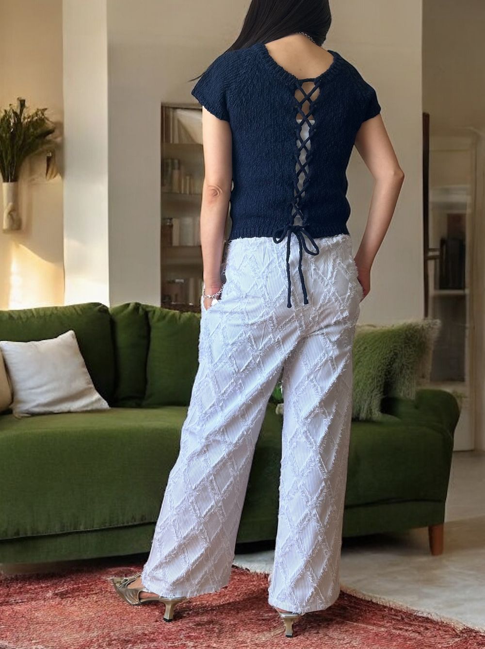 Premium cotton 2WAYレースアップニット