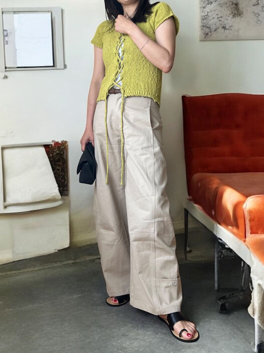 Premium cotton 2WAYレースアップニット