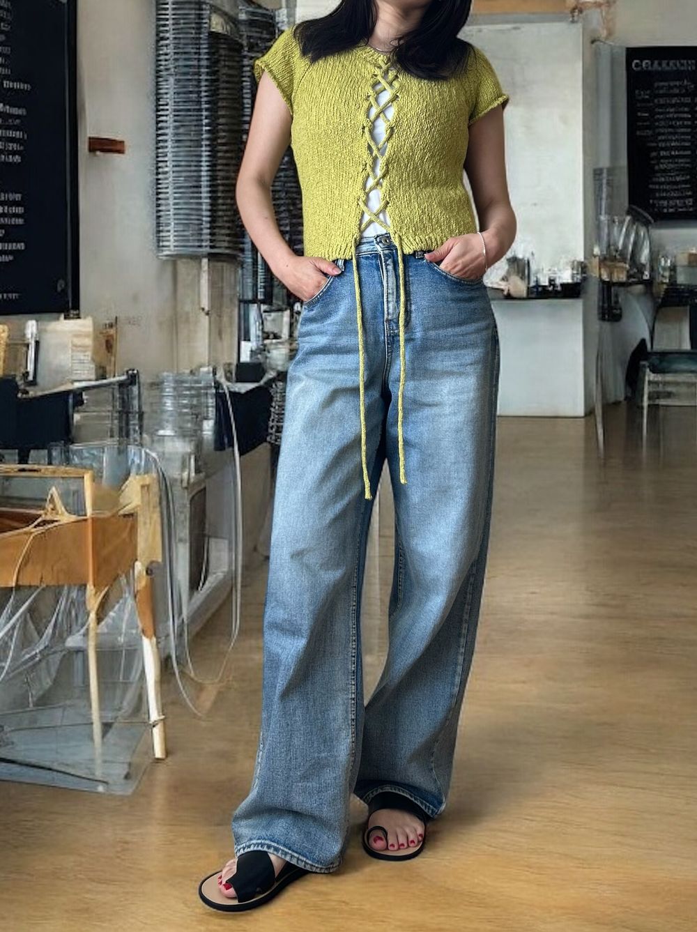 Premium cotton 2WAYレースアップニット