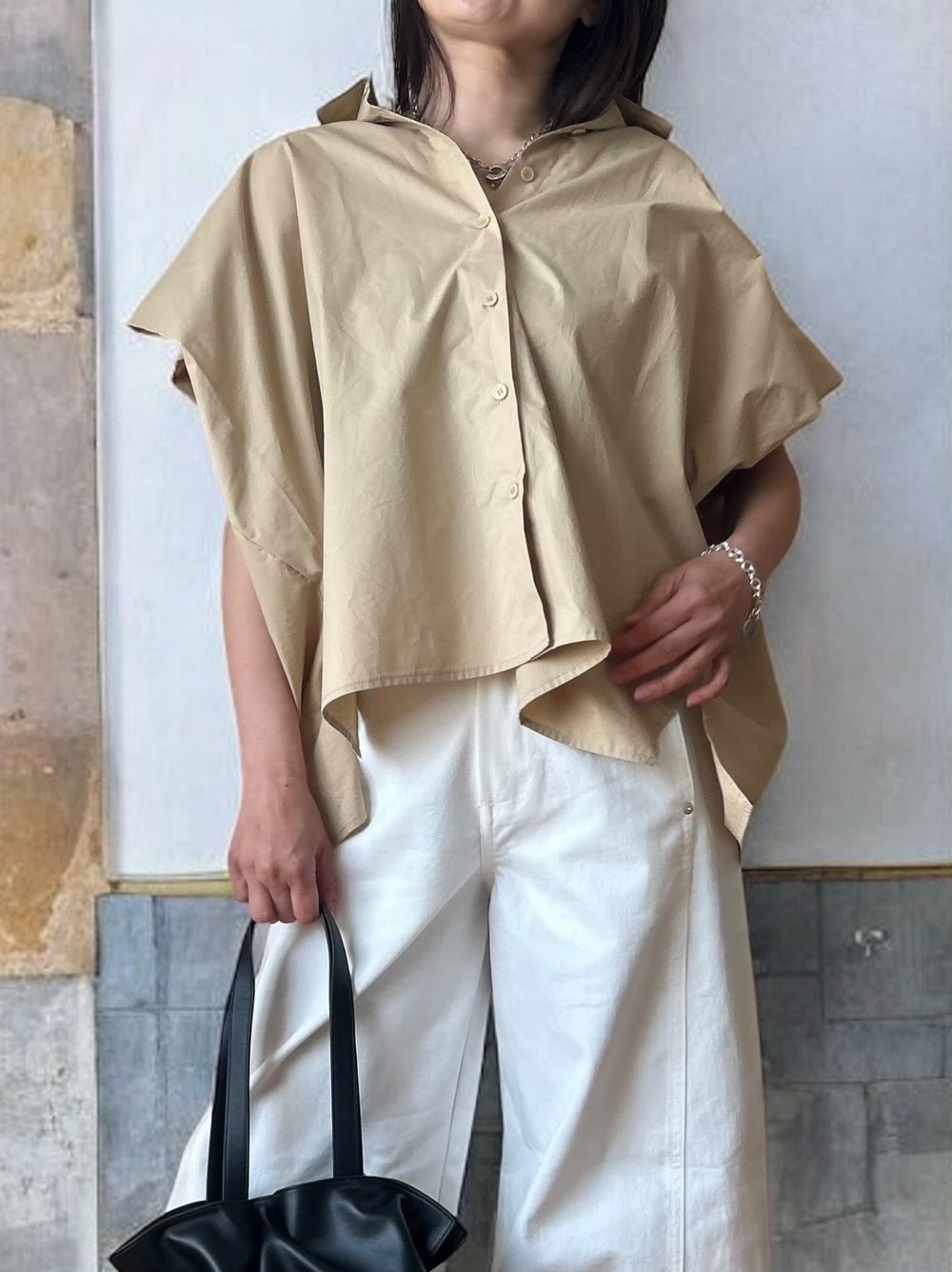 French Sleeve gather ボタンダウンシャツ