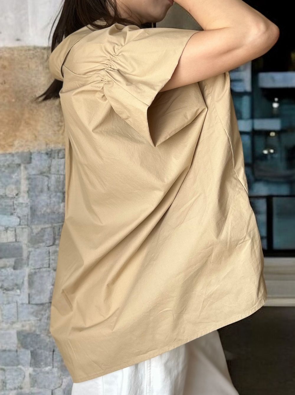 French Sleeve gather ボタンダウンシャツ