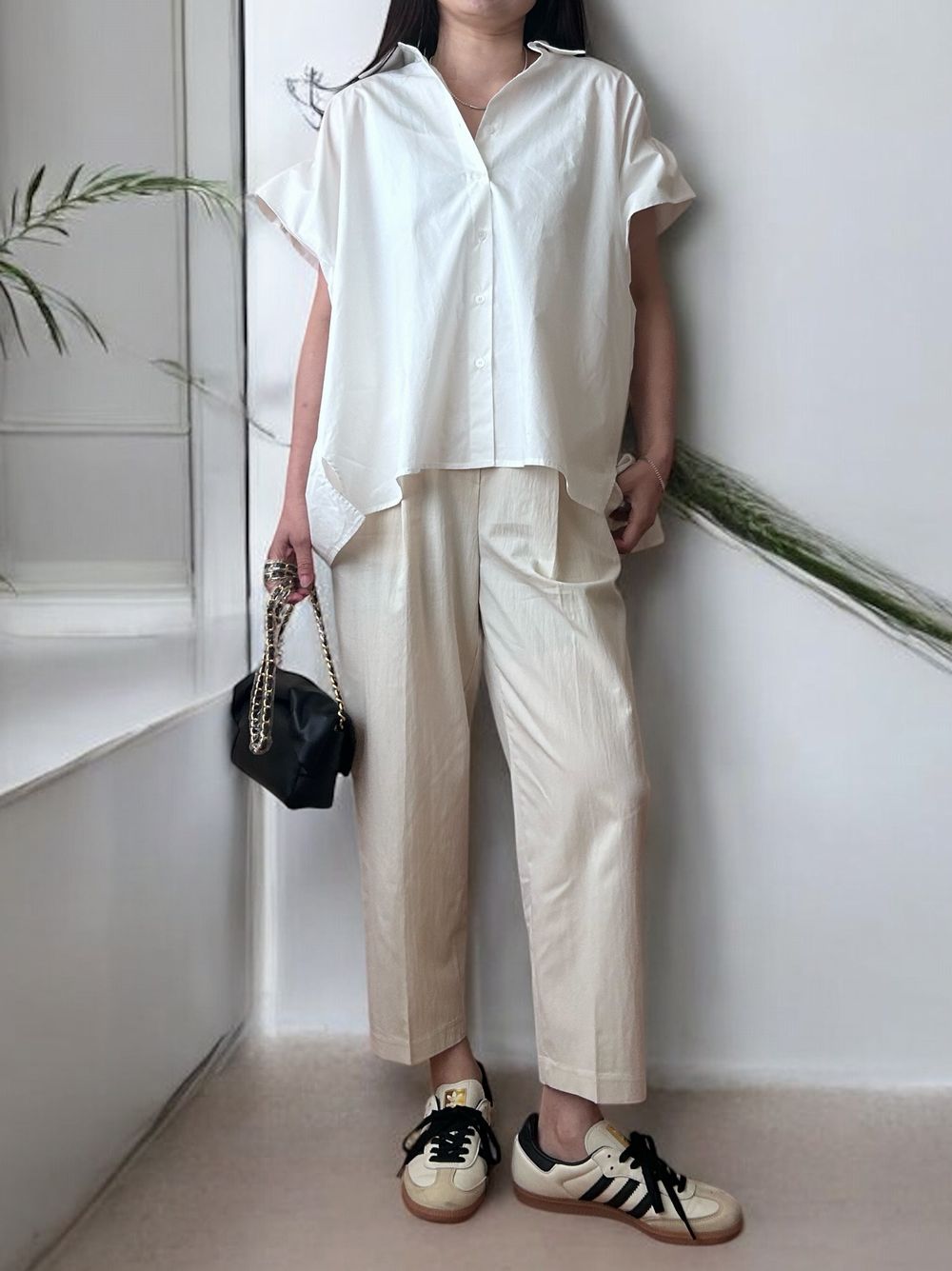 French Sleeve gather ボタンダウンシャツ
