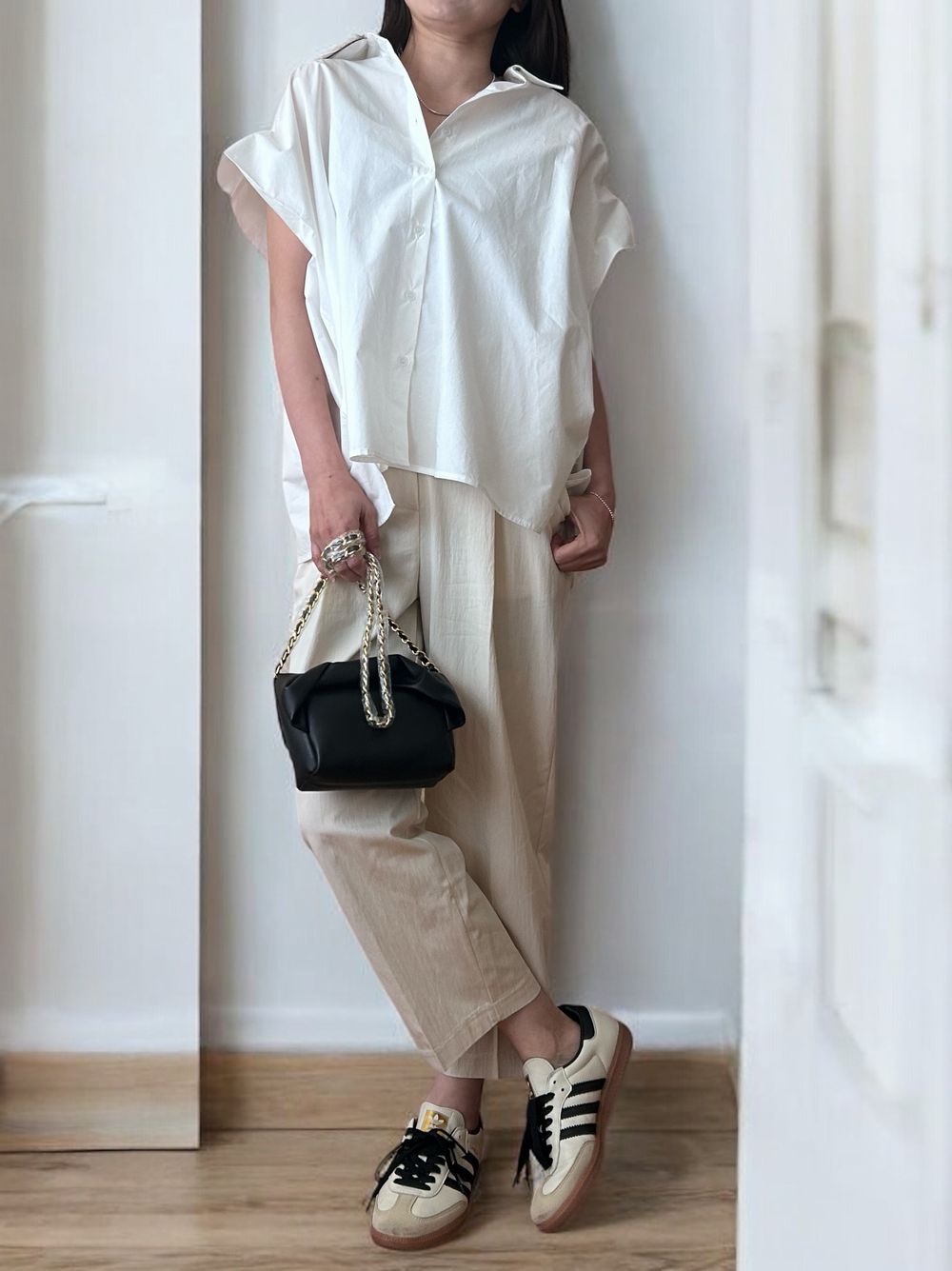 French Sleeve gather ボタンダウンシャツ