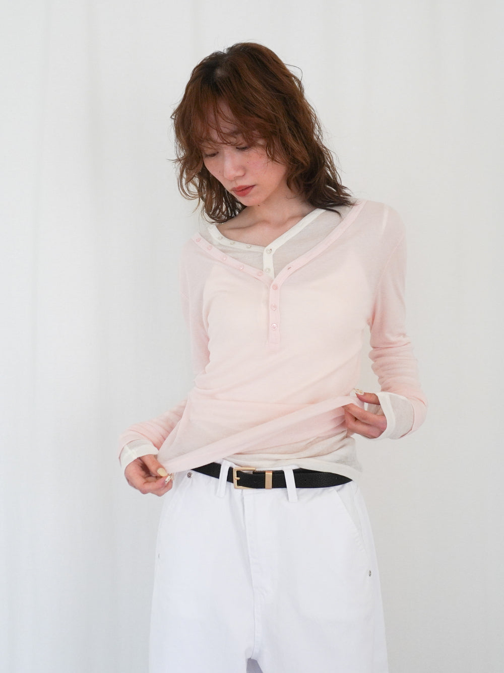 Sheer V neck 2way カットソー