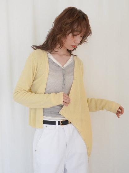 Asymmetric button-down リブカーディガン