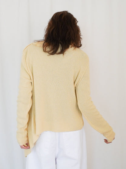 Asymmetric button-down リブカーディガン