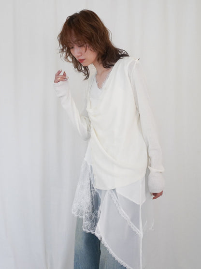 Asymmetric button-down リブカーディガン