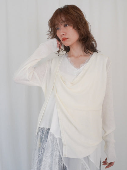 Asymmetric button-down リブカーディガン
