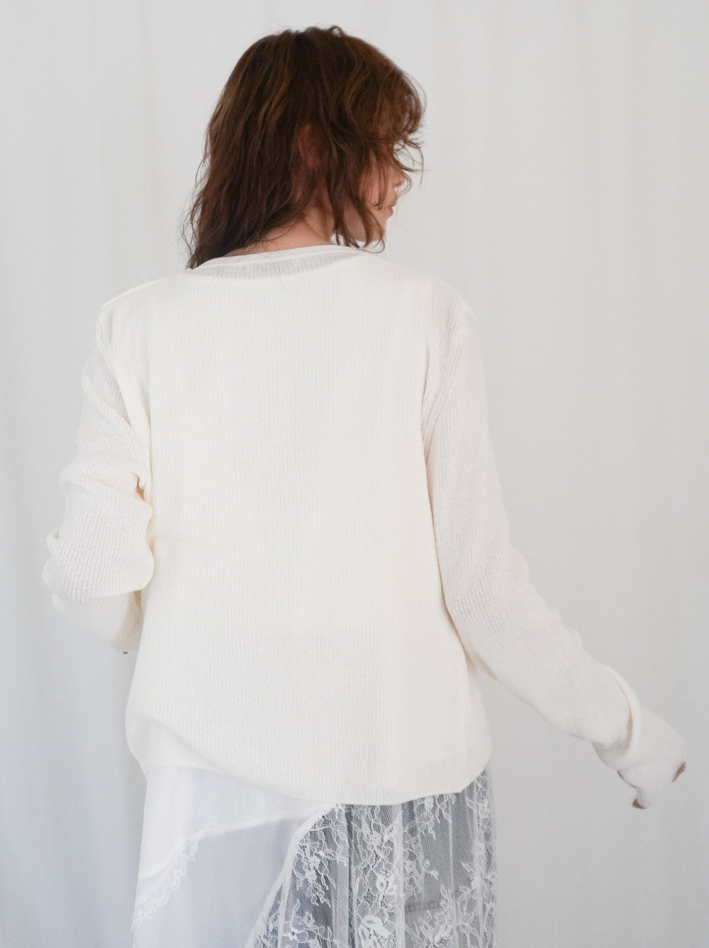 Asymmetric button-down リブカーディガン