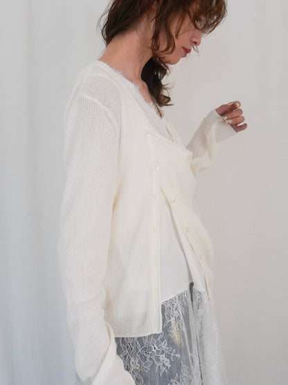 Asymmetric button-down リブカーディガン