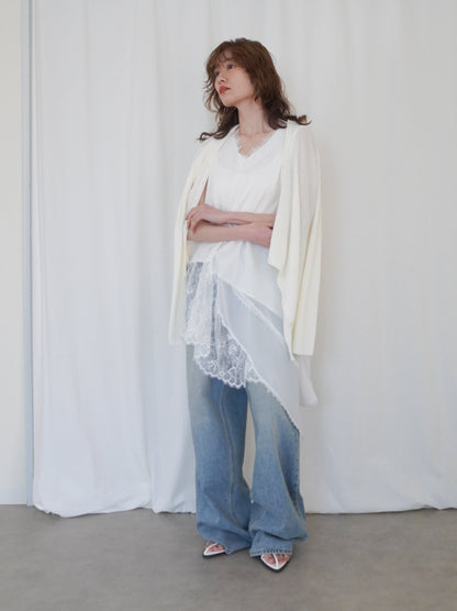 Asymmetric button-down リブカーディガン