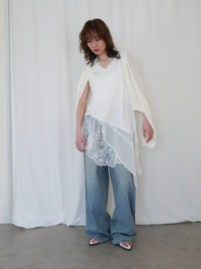 Asymmetric button-down リブカーディガン