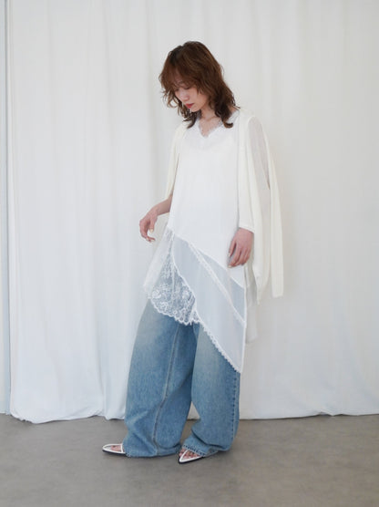 Asymmetric button-down リブカーディガン