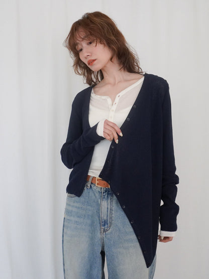 Asymmetric button-down リブカーディガン