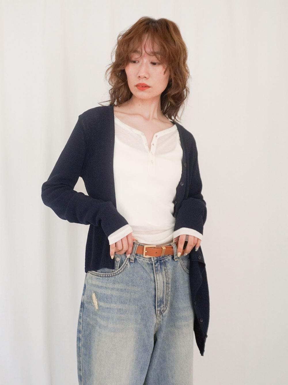 Sheer V neck 2way カットソー