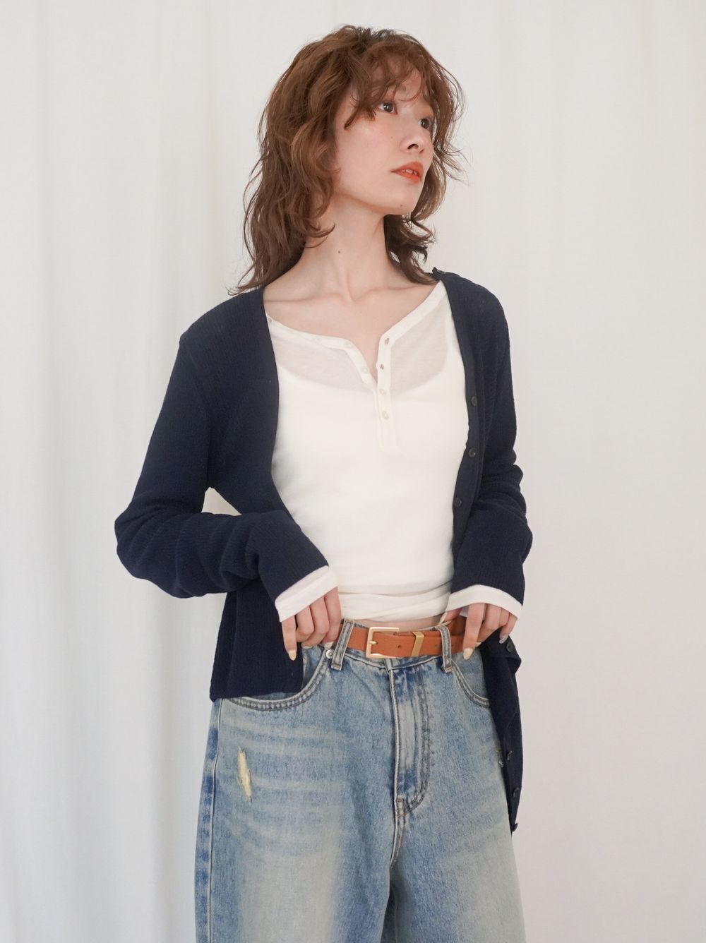 Sheer V neck 2way カットソー