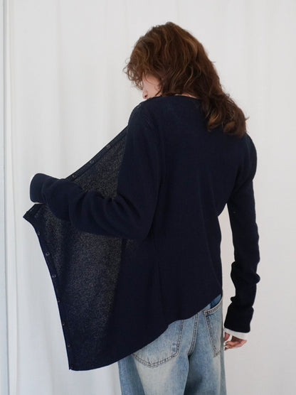 Asymmetric button-down リブカーディガン