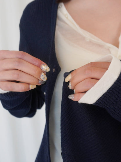 Asymmetric button-down リブカーディガン