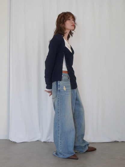Asymmetric button-down リブカーディガン