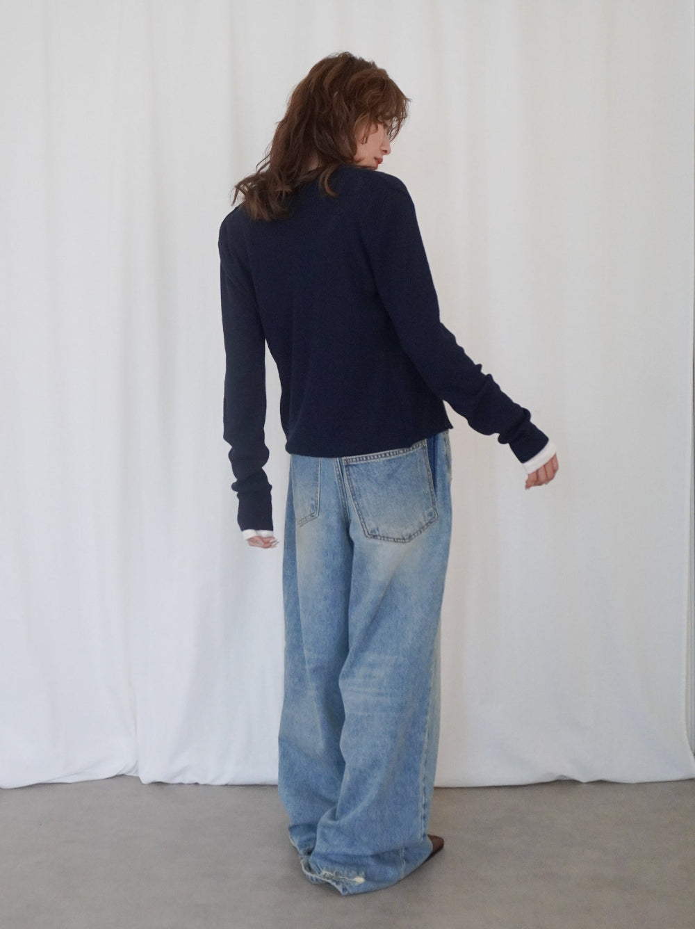 Asymmetric button-down リブカーディガン