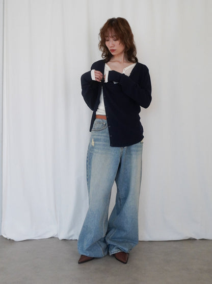 Asymmetric button-down リブカーディガン