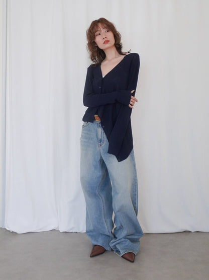 Asymmetric button-down リブカーディガン