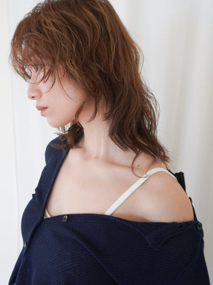Asymmetric button-down リブカーディガン