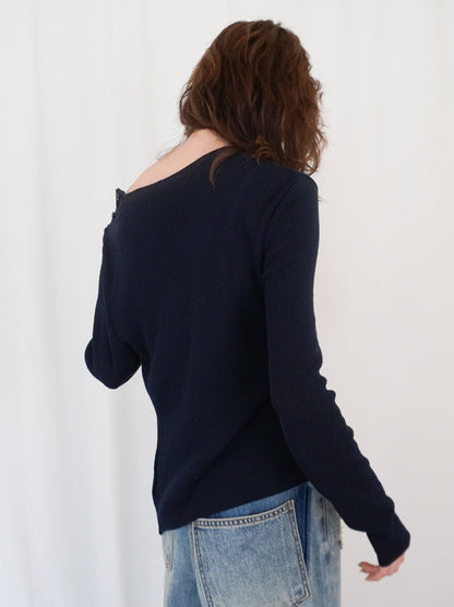 Asymmetric button-down リブカーディガン