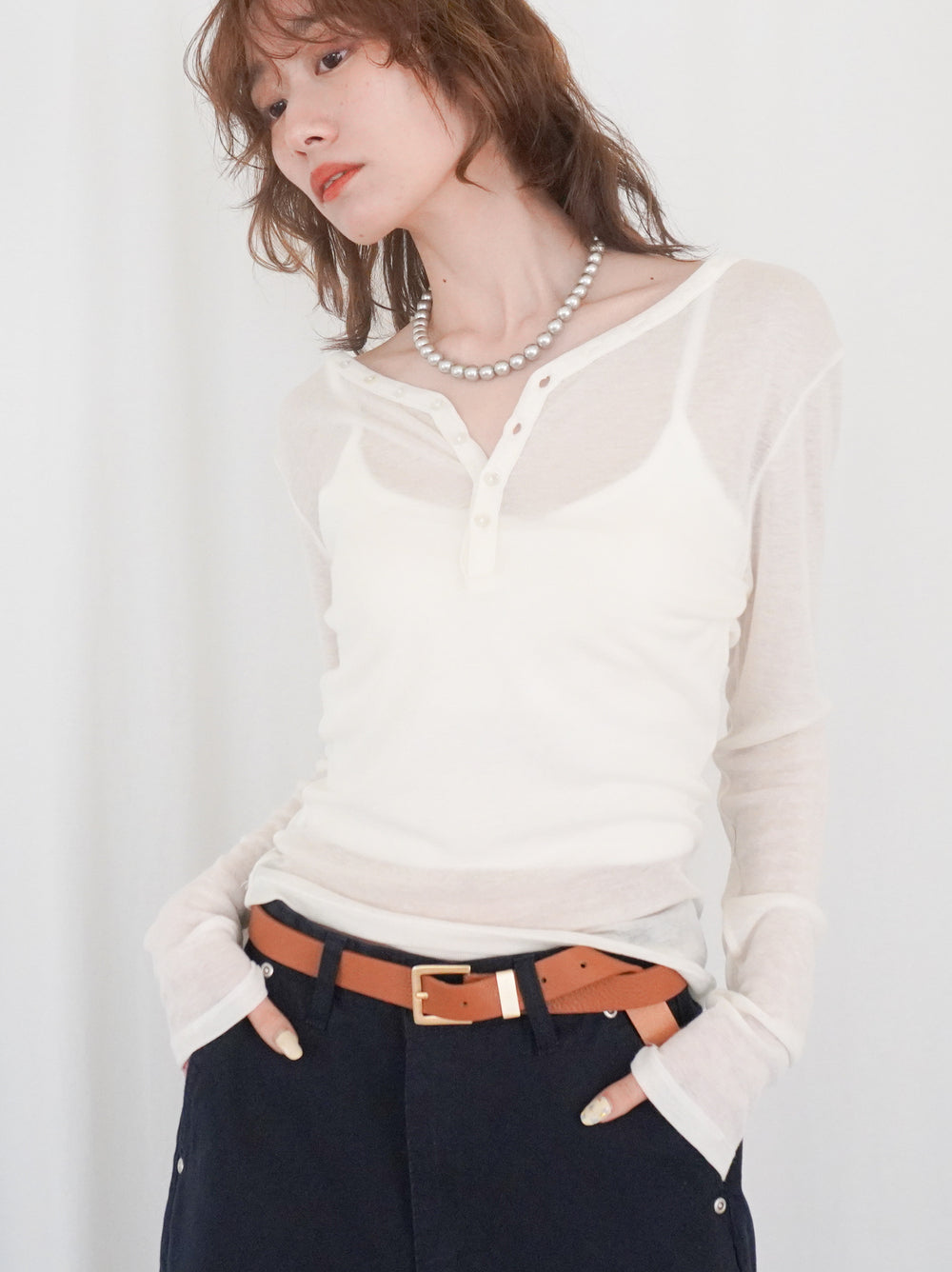 Sheer V neck 2way カットソー
