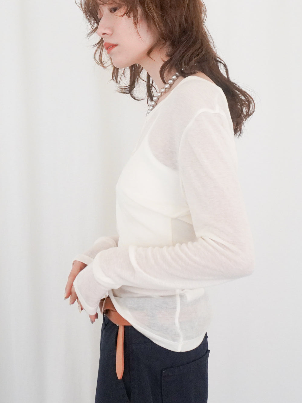 Sheer V neck 2way カットソー