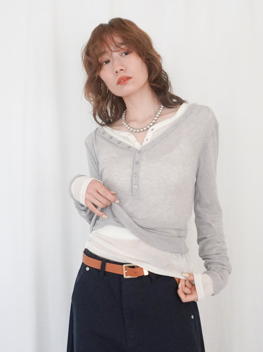 Sheer V neck 2way カットソー