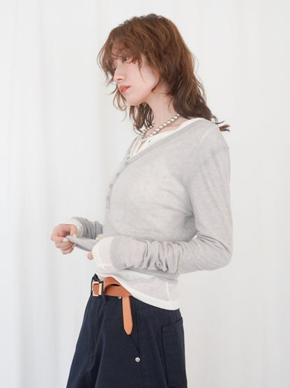 Sheer V neck 2way カットソー