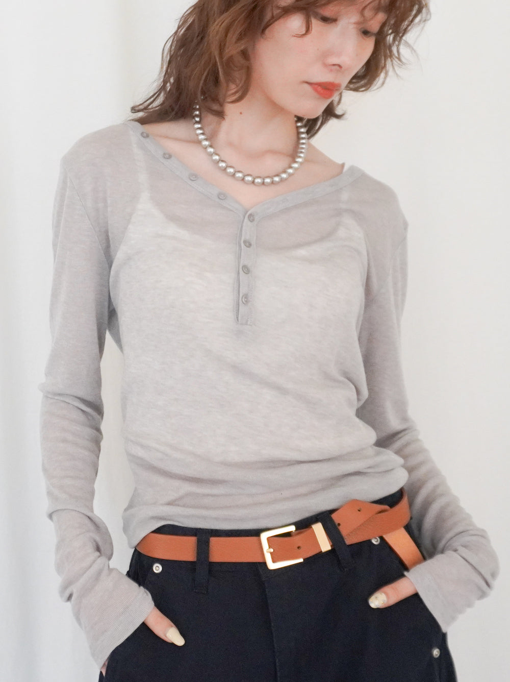 Sheer V neck 2way カットソー