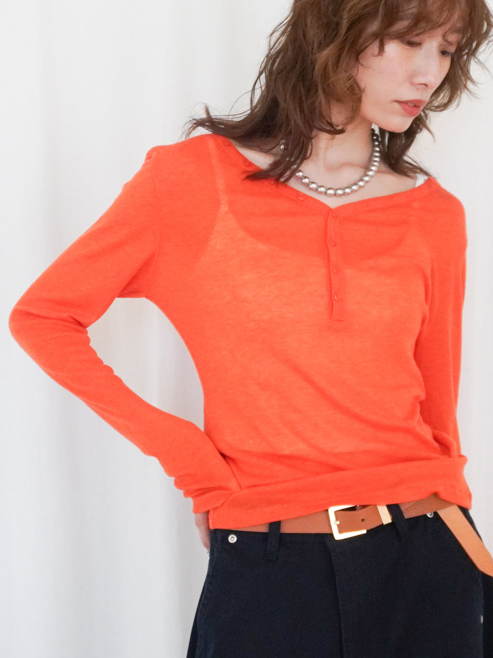 Sheer V neck 2way カットソー