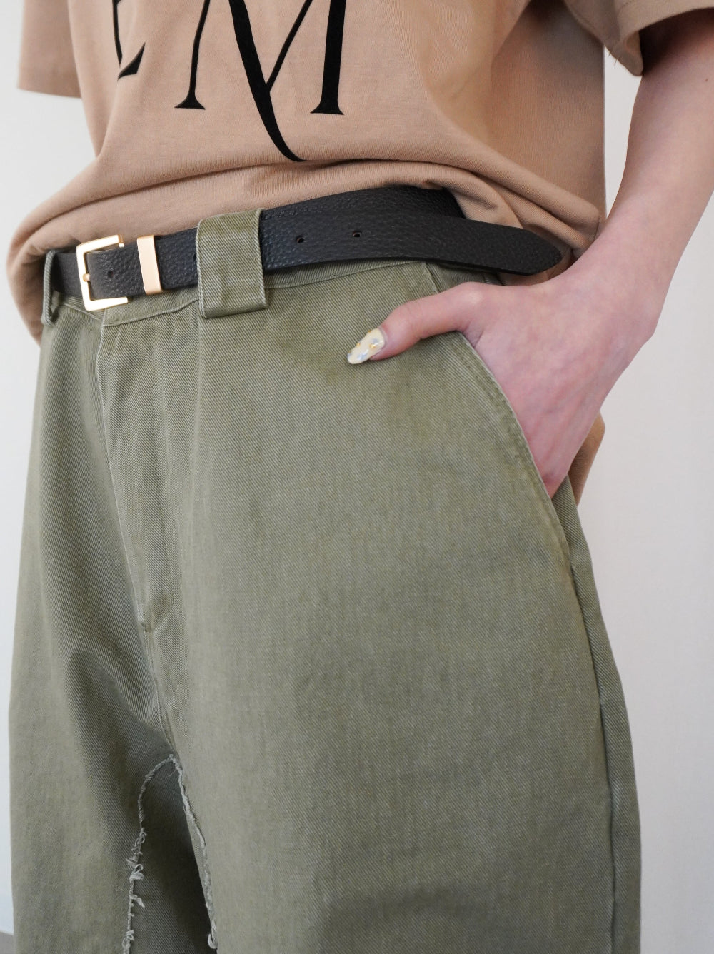Hem cutoff ミリタリーワイドパンツ