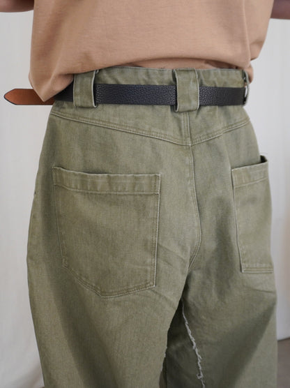 Hem cutoff ミリタリーワイドパンツ