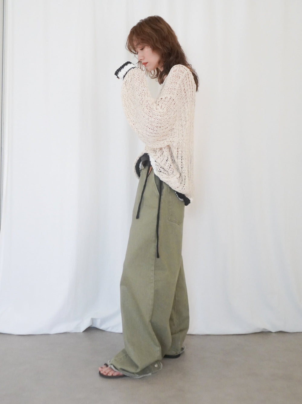 Hem cutoff ミリタリーワイドパンツ