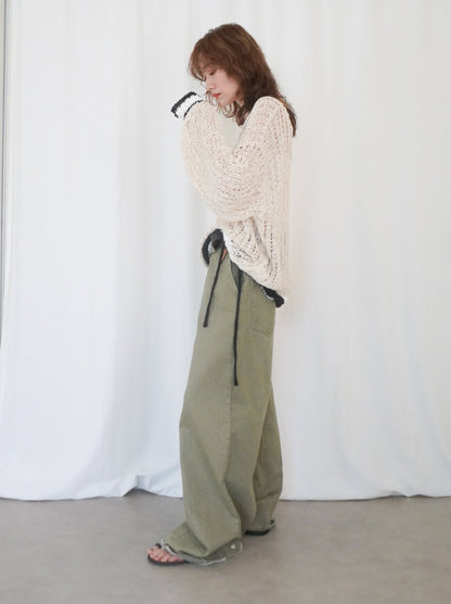 Hem cutoff ミリタリーワイドパンツ