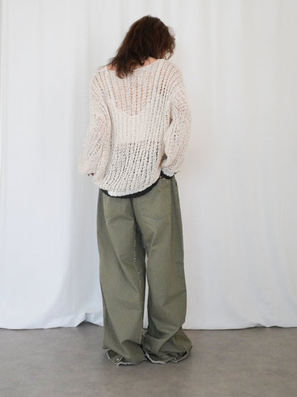 Hem cutoff ミリタリーワイドパンツ