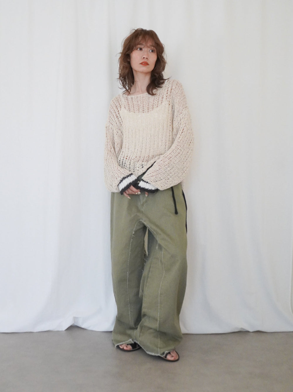 Hem cutoff ミリタリーワイドパンツ