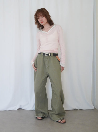 Hem cutoff ミリタリーワイドパンツ